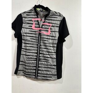 Jamie Sadock Women's Gray 1/4 Zip Short Sleeveless Multi Stripe Golf Shirt SZ M